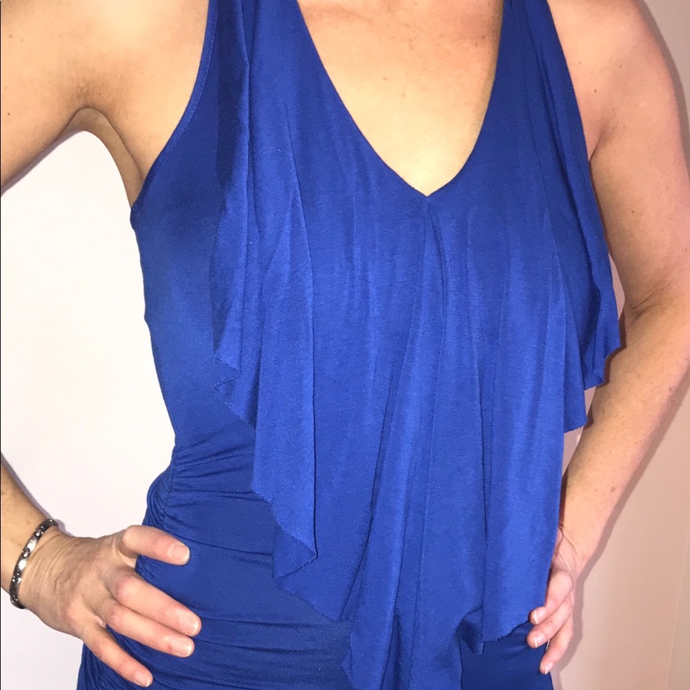 VENUS Ruffled Blue Tank Top